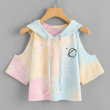 Open Shoulder Tie-Dye Hoodie