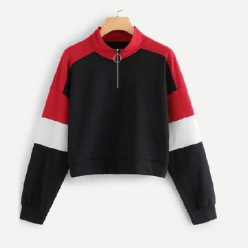 Three Tone Zip-Up Collar Sweatshirt