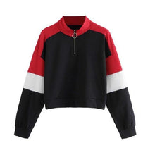 Load image into Gallery viewer, Three Tone Zip-Up Collar Sweatshirt