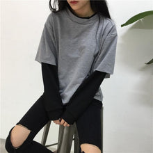 Load image into Gallery viewer, Preppy Style Sweatshirt With Patchwork T-Shirt