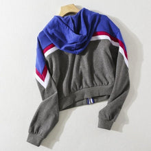 Load image into Gallery viewer, Striped Two Tone Zip-Up Fleeced Hoodie