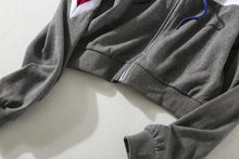 Load image into Gallery viewer, Striped Two Tone Zip-Up Fleeced Hoodie