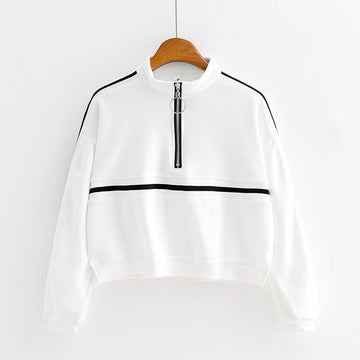 Striped Zip-Up Collar Sweatshirt