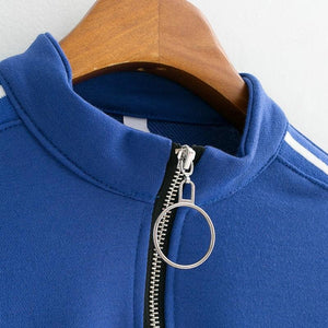 Striped Zip-Up Collar Sweatshirt