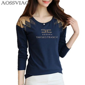 AOSSVIAO Tee Shirt Femme 2017 O-neck Tshirt Women Casual Long Sleeve Cotton T-shirt Autumn Winter Tops Women T Shirt Gray Blue