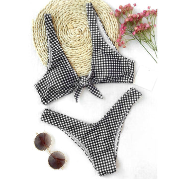 Bow Tie Plaid Bikini Set