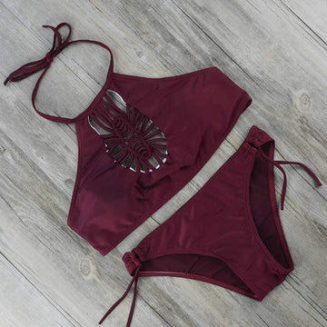 Hollow Out Halter Bikini Set