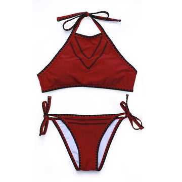 Solid Halter Bikini Set