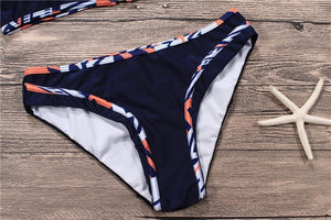Striped Zip-Up Halter Bikini Set
