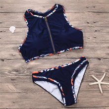 Load image into Gallery viewer, Striped Zip-Up Halter Bikini Set