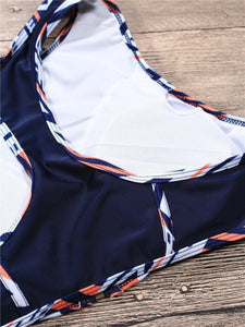 Striped Zip-Up Halter Bikini Set