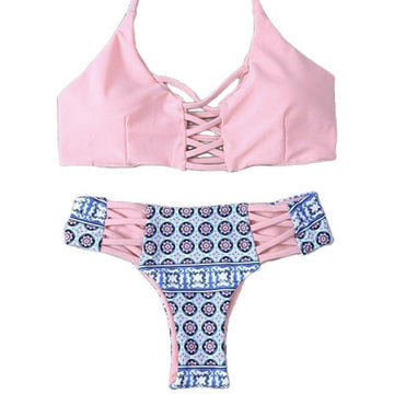 V-Neck Bandage Bikini Set