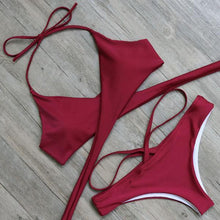 Load image into Gallery viewer, Wine Red Wrap Bikini Set