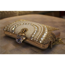 Load image into Gallery viewer, Beaded Tassel Evening Gold Clutch