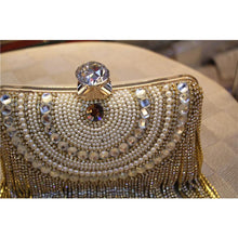 Load image into Gallery viewer, Beaded Tassel Evening Gold Clutch