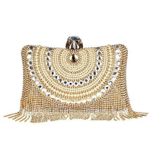 Load image into Gallery viewer, Beaded Tassel Evening Gold Clutch