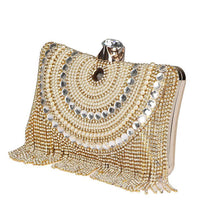 Load image into Gallery viewer, Beaded Tassel Evening Gold Clutch