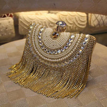 Load image into Gallery viewer, Beaded Tassel Evening Gold Clutch
