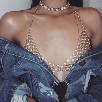 Sexy Crystal Chain Bra