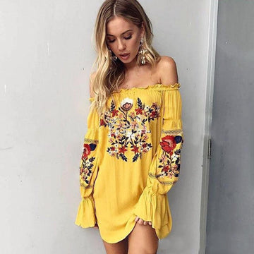 Bohemian Slash Neck Dress