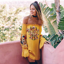 Load image into Gallery viewer, Bohemian Slash Neck Dress