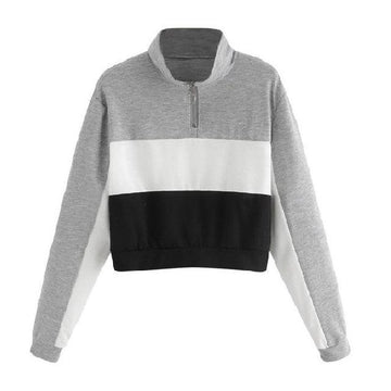 Three Tone Zip-Up Collar Sweatshirt