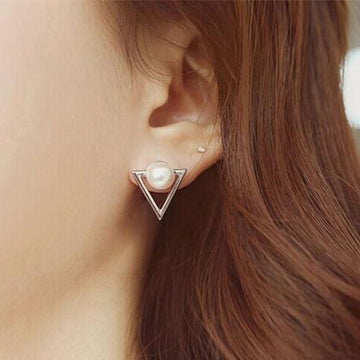 Triangle & Pearl Stud Earrings