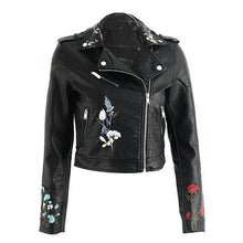 Load image into Gallery viewer, Floral Embroidery PU Leather Jacket