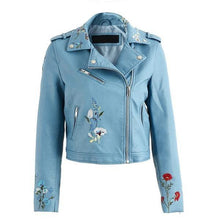 Load image into Gallery viewer, Floral Embroidery PU Leather Jacket