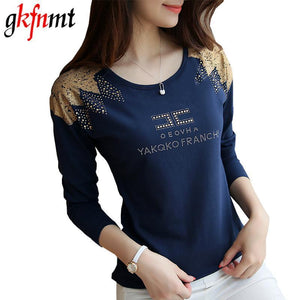 Gkfnmt Tee Shirt Femme 2017 O-neck Tshirt Women Casual Long Sleeve Cotton T-shirt Autumn Winter Tops Plus size Women T Shirt