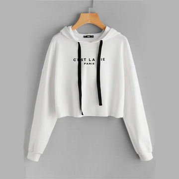 'C'EST LA VIE' Solid Crop Hoodie