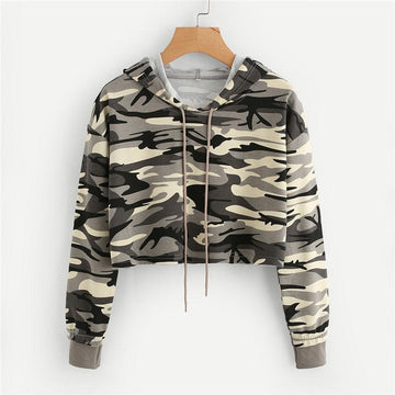 Camouflage Crop Hooded Shirt