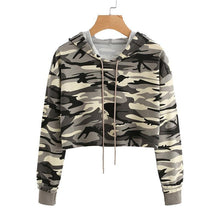 Load image into Gallery viewer, Camouflage Crop Hooded Shirt