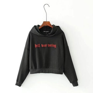'Hell was boring' Crop Hoodie