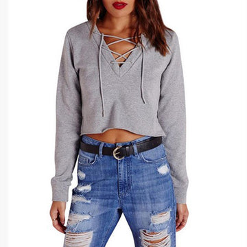 Lace-Up V-Neck Sweatshirt