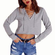 Load image into Gallery viewer, Lace-Up V-Neck Sweatshirt