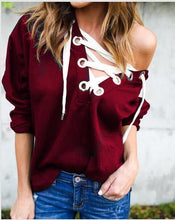 Load image into Gallery viewer, Lace-Up V-Neck Sweatshirt