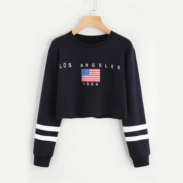 'LOS ANGELES' Striped Crop Sweatshirt