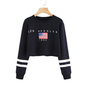 'LOS ANGELES' Striped Crop Sweatshirt