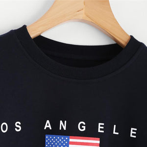 'LOS ANGELES' Striped Crop Sweatshirt