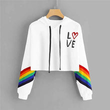 Load image into Gallery viewer, LOVE Rainbow Crop Hoodie