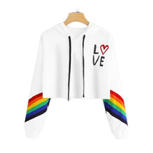 Load image into Gallery viewer, LOVE Rainbow Crop Hoodie