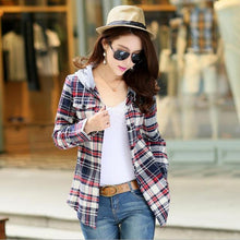 Load image into Gallery viewer, Plaid Button-Up Hooded Shirt