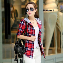 Load image into Gallery viewer, Plaid Button-Up Hooded Shirt