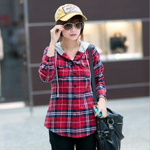 Load image into Gallery viewer, Plaid Button-Up Hooded Shirt