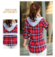 Load image into Gallery viewer, Plaid Button-Up Hooded Shirt