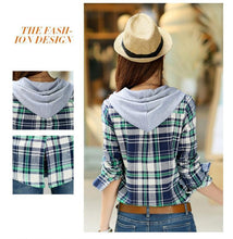 Load image into Gallery viewer, Plaid Button-Up Hooded Shirt