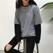 Load image into Gallery viewer, Preppy Style Sweatshirt With Patchwork T-Shirt