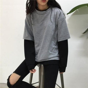 Preppy Style Sweatshirt With Patchwork T-Shirt