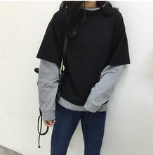 Load image into Gallery viewer, Preppy Style Sweatshirt With Patchwork T-Shirt